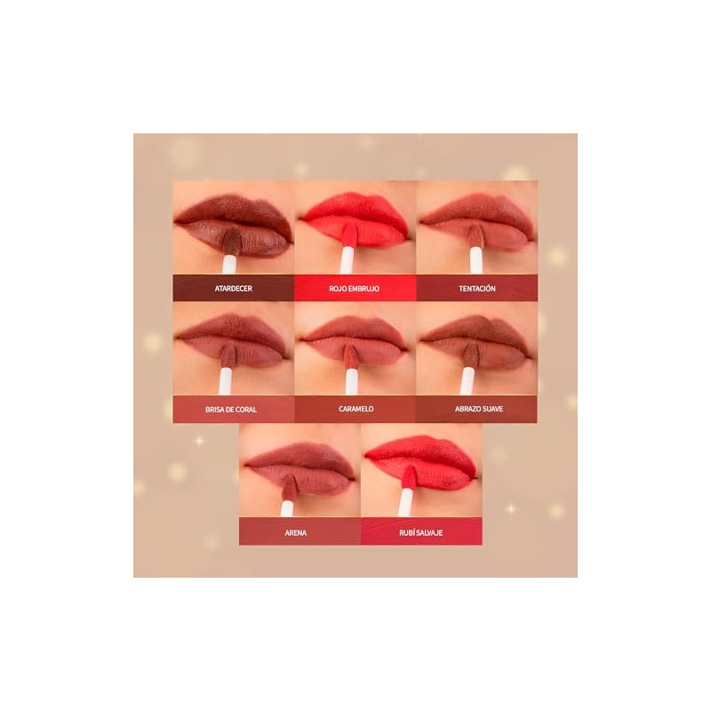 Divine Matte, Labial Lquido Mate de Alta Pigmentacion, 8 Tonos,