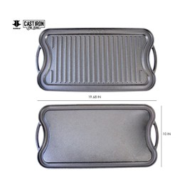 KANKA Grill Cast Iron Griddle - Extra Large Reversible Double-Sided Griddle for Gas Stove, BBQ Grill Plate, Flat Top Skillet for Stove Top, Outdoor Grill - 19.7in x 10.23in, Pre-Seasoned, Black