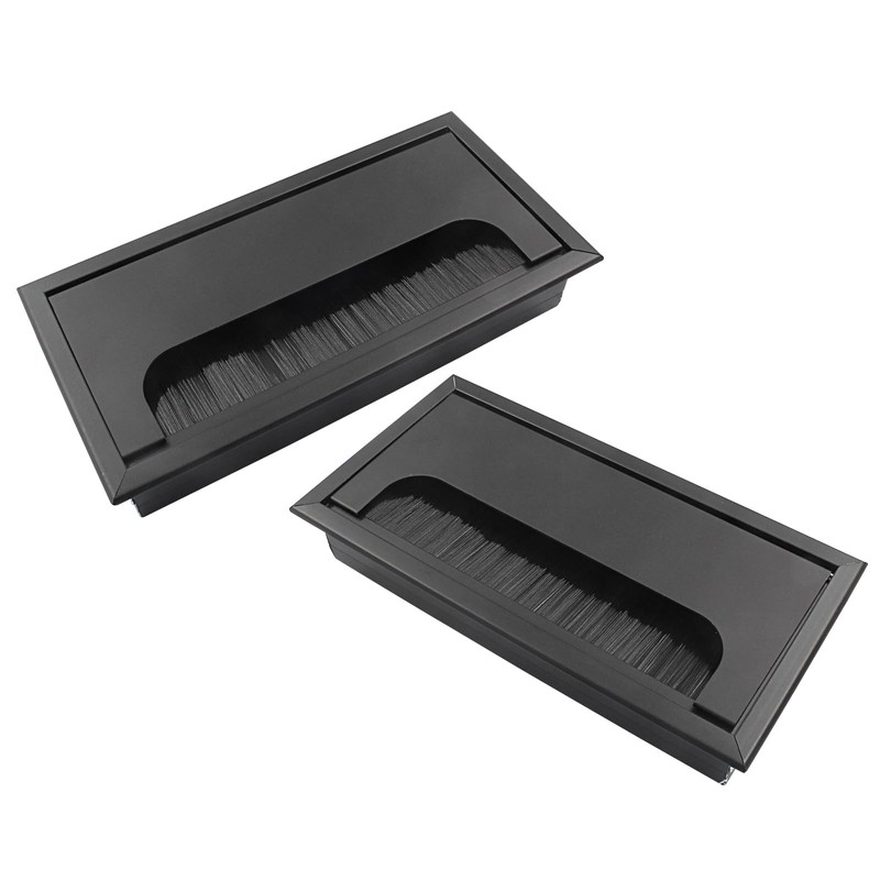 Hordion 2 Pcs Rectangle Desk Grommet Cable Hole Cover, 6.3"