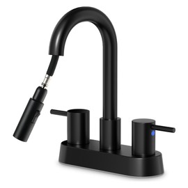 NOHALIPY Stainless Steel Matte Black Bathroom Faucet with Pull Out Sprayer, Black Dual-Function Spout Bathroom Sink Faucet, 4 Inch Two Handle Utility Sink Faucet with Sprayer 3 Hole, Pet Shower, RVs
