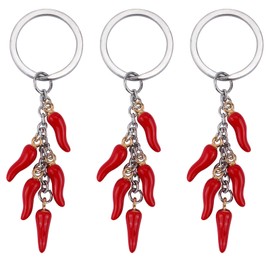 WEWAYSMILE 1-3 Pcs Italian Horn Keychain Alloy Keychain Italian Horn Charm Suitable For Men And Women Keychains Gifts, Deep Red Peppers, 90x18MM
