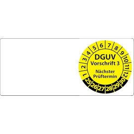 Cable Test Badges DGUV Regulation 3 Next Test Date 70 x 30 mm, Pack of 100, Test Badges for DGUV V3 Cable (Yellow)