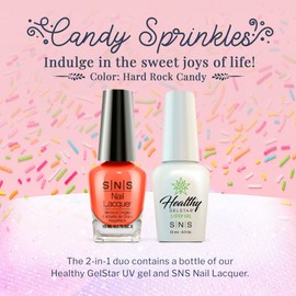 SNS Nail UV Gel and Nail Polish Lacquer Combo, Candy Sprinkles - Hard Rock Candy (Orange) - Long-Lasting Nail Color, Gel & Lacquer Duo Lasts 14 Days - UV Lamp Required - 0.5 Fl Oz