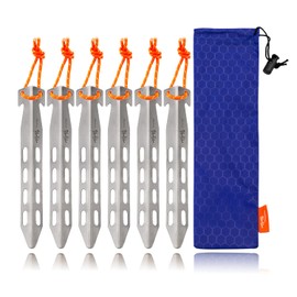 TiTo Titanium Outdoor Tent Pegs,6 Pack Ultralight V-Shaped Tent Stakes Pegs Windproof Tent Nail Pegs with Carrying Pouch for Hiking Gardening/Canopy Camping Stakes(14 * 14 * 160MM Silver)
