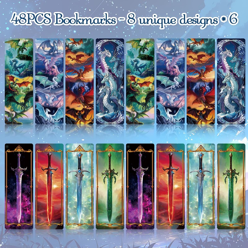 Wxiben Dragon Sword Bookmarks Gifts - 48PCS Fantastic Bookmarks for