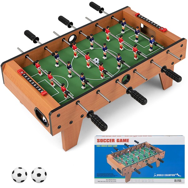 Goplus 27" Foosball Table, Portable Tabletop Soccer Game w/ 2 Footballs & 18 Soccer Keepers for Family Night, Game Room, Arcades, Bars, Parties, Wooden Football Game Set for Adults & Kids
