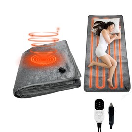 1Pc Car Electric Heating Pad Blanket 12 Volt Heated Blanket Portable Heated Mat for Car Truck SUV RV Camping Warm 9 Heat Setting 2H 8H 12H Timer Setting Machine Washable (63inch x 31.4inch)