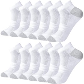Invalidism 6 Pairs Ankle Trainer Socks for Men Women,White Low Cut Breathable Walking Socks Cushioned Running Socks with Arch Support Cotton Ankle Socks for Work Walking Sport