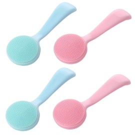 4 Pack Silicone Manual Facial Cleansing Brush,Skin Friendly Soft Bristles Waterproof Face Scrubber Exfoliating Brush for Women and Men Blackheads Makeup Residues Removal(Blue & Pink)