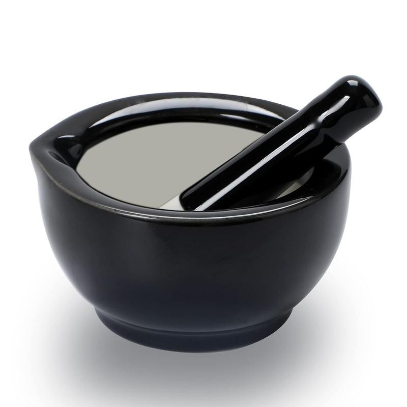 Mortar and Pestle Set, Ceramic Stoneware Set (3.2 Inch-Black) -