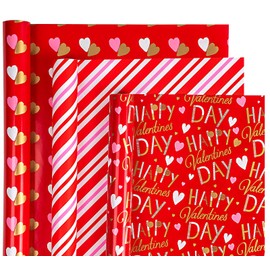 WRAPAHOLIC Valentine's Day Wrapping Paper Roll - 3 Rolls - 17 Inch X 120 Inch Per Roll - Red and Pink Sweet Heart Design for Multiple Occasions