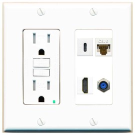 RiteAV USBC HDMI Cat6 Coax F81 Wall Plate - GFCI [White/White]