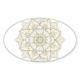CafePress Black Faux Glitter and Gold Floral Mandala Sticker Oval Car Bumper Sticker(10-Pack)