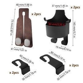 Pack of 2 Car Seat Double Hooks Back Hooks and 2 Pieces Water Cup Holder, Double Hook for Car Seat Backrest, Car Bag Holder, It Is Suitable for Daily Commuting, Long Distance Travel and Short Trips