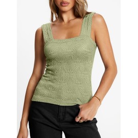 AUTOMET Women Summer Tops 2025 Square Neck Crop Tank Top Trendy Going Out Vacation Outfit Cami Sleeveless Y2k Clothes Fashion Green XS-S