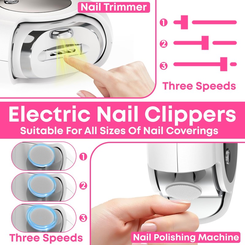 3-in-1 Electric Nail Clipper for Adults & Seniors, 3 Speeds