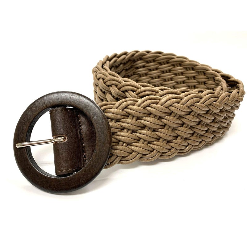 Bell Label Women's Wood Buckle, Low Drawstring, Mesh Belt, Extra