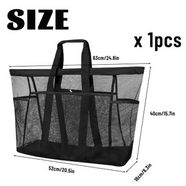 ZoneYan Large Beach Bag, Extra Large Travel Bag, Beach Bag, Mesh Beach Bag, Beach Storage Bag, Large Mesh Beach Bag, Foldable Beach Bag, Bath Bags, Beach Bags, Black - XXL