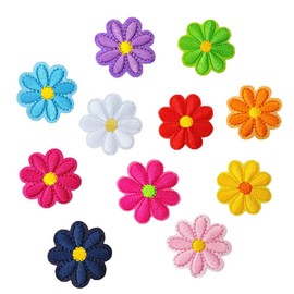 11 Pieces Mixed Color Daisy Flower Embroidery Applique Patches Small Flower Iron On Sewing Floral Repair Patch DIY Clothing Accessory for Women Girls’ Clothes Pants Hats Jeans Decor