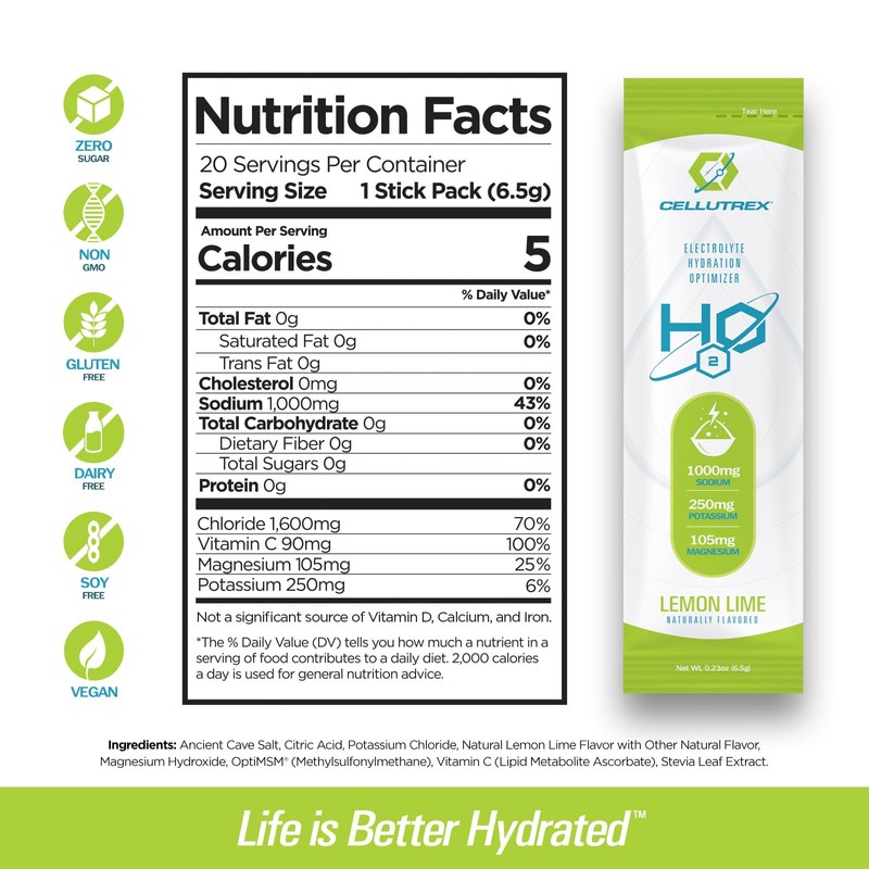 Cellutrex® H2O Electrolytes – Electrolyte Powder Drink Mix, Zero Sugar,