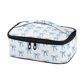 Caikeny Kids Lunch Bag Ribbon Bow Insulated Reusable Lunch Bags Blue Lunch Box for Women School Office Picnic