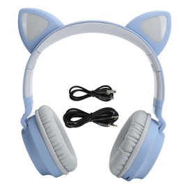 Cat Ear Headphone 3D LED Light Wireless Bluetooth 5.0 Foldable Headsets with MicrophoneGray Blue