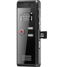 64GB Digital Voice Activated Recorder with Playback - 4552 Hours Audio Recording Device, 3072Kpbs HD Dual MIC Tape Recorder Device for Lecture A-B Repeat, MP3 Player,【64GB TF Card Included】