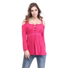 Mooncolour Womens Hollow Out Casual Loose Solid Blouse Tops, 0705-hot Pink, US Medium