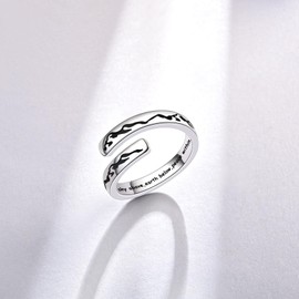 BEILIN 925 Sterling Silver Inspirational Jewelry Rings Adjustable Ring Personality Encouragement Gift for Teens Women (Sky above, earth below, peace within)