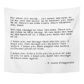 ArtSocket Tapestry What It Worth F Scott Fitzgerald Home Decor Wall Art Hanging for Living Room Bedroom Dorm 60 x 80 Inches Tapestry