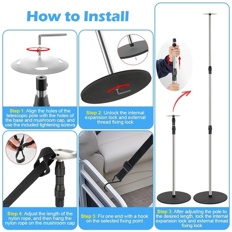 Fshihine Boat Cover Support Poles, 2 Pack Adjustable Stainless Steel