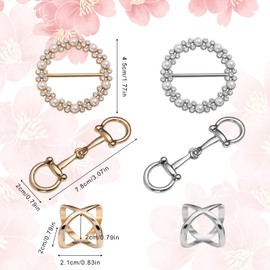 6pcs Scarf Ring Set for Women, 3 Styles Horsebit Scarfs T-Shirt Tie Rings Versatile Metal Clips Gold & Silver Horsebit Silk Button Simple Metal Scarf Rings for Silk Scarves Shawls Clothing Accessories