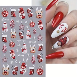 Christmas Nail Art Stickers Decals 2Pcs 5D Christmas Nail Decals Snowman Elk Nail Stickers Snowflake Xmas Tree Nail Design Supplies Gloves Socks Winter Nail Art Decals for Women Manicure Decoration