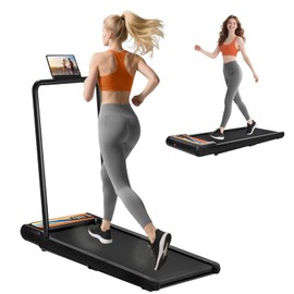 Walking Pad Treadmill, Walking Pad with Handle Bar, 2.5 HP Under Desk Treadmills for Home Office, 3 in 1 Foldable Treadmill Supports Up to 300lbs, Portable Treadmills w/Remote & LED Display, Orange