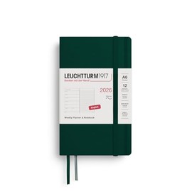 LEUCHTTURM1917 372697 Weekly Calendar & Notebook Pocket (A6) 2026, Soft Cover, Forest Green, English