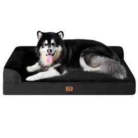 EHEYCIGA XXL Memory Foam Dog Bed, Orthopedic Dog Beds for Extra Large Dogs, Waterproof Egg Crate Dog Couch Bed with Washable Removable Cover and Non-Slip Bottom, L Shaped Dog Bed, Black