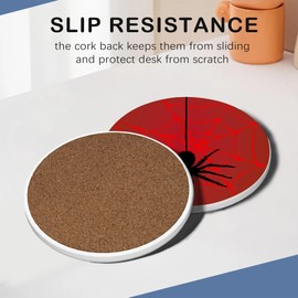 Red Spider Set of 6 Coasters Absorbent Ceramic Drink Mats with Cork Base & Metal Holder, Spill Protectors for Mugs/Cups, Cheerful Home/Bar Decor