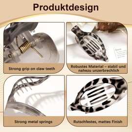 Flat Hair Clips, Pack of 3 Leopard Hair Clips for Women, Flat Claw Clip for Hair Clips, Women's Thin Hair, for Thick and Thin Hair, Comfortable, Curved Flat Clips