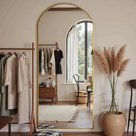 Furnbar Full Length Mirror, 64"x21" Arched Full Body Mirror, Floor Mirrors with Stand, Body Mirrors Standing Hanging Leaning Against Wall,Aluminum Frame Mirrors for Bedroom Cloakroom,Living Room,Gold