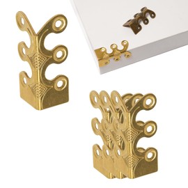 4 Pcs Solid Brass Baseboard Corner Protectors, Vintage Metal Skirting Board Corner Protectors, Table Corner Edge Cover Safety Bracket with Screws. (Brass)