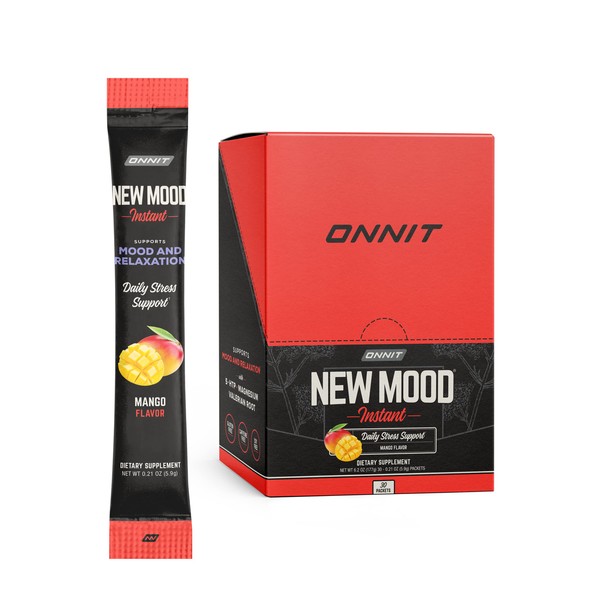 ONNIT New Mood Instant - Mango Flavor - Daily Stress, Mood, Sleep Supplement - 5-HTP, Chamomile, Magnesium, L-Tryptophan (30ct Box)