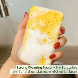 HNTR® 6 x Eco Sponges Washing Up | Eco Washing Up Sponge Scourers | Natural Cellulose Sponge & Sisal Scrubber | Plastic-Free Compostable Non-Scratch Natural Sponges for Dishes & Kitchen Cleaning