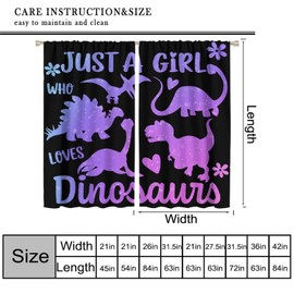 Mchenxin - Cortinas de dinosaurio morado para niñas, Just A Girl Who Loves Dinosaurs, dibujos animados, lindos animales de la selva, cortinas de ventana para recámara de niños, sala de estar, 42 x 45