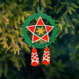 Filipino Capiz Parol Wooden Christmas Ornament