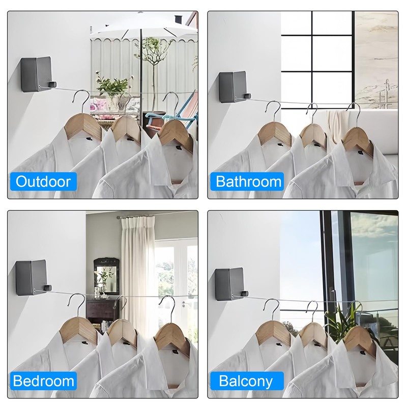 Retractable Washing Line, 4.2 m Adjustable Rope Drying Clothes, Stainless