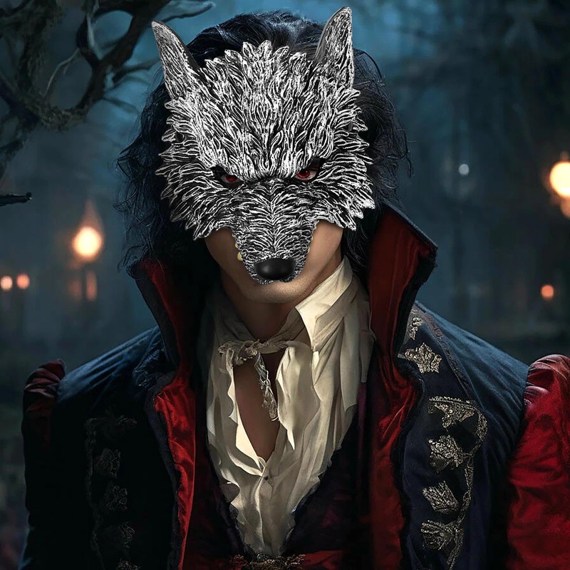 Cupimatch Steampunk 3D Werewolf Mask: Half-Face Animal Masquerade Mask for