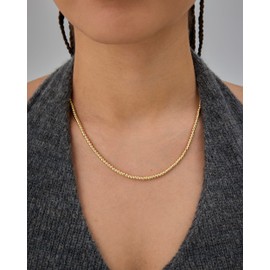 PAVOI 14K Yellow Gold Plated Small Bead Ball Chain Necklace for Women - Adjustable Dainty Gold Beaded Necklace - Trendy Choker Chain Layering Jewelry - 3mm Ball Beads