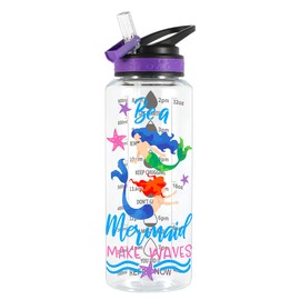 Home Tune 32oz Water Drinking Bottle - Tritan BPA Free, Wide Mouth, Straw Flip Lid, Easy Open, Lightweight, Leak-Proof Water Bottle with Foil Print Design For Girls & Boys - Mermaid