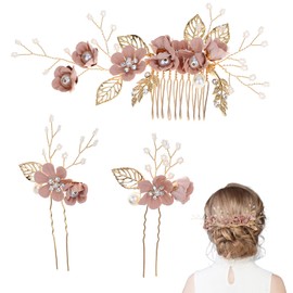 3 Pieces Hair Comb for Bridal Accessories, Durable Hair Comb Wedding, Bridal Hair Comb Wedding Clip Set, Used for Bridal Headband Wedding Hair Accessories (Pink)