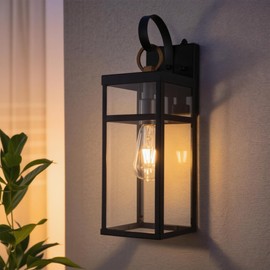 Maxax 17" Dusk to Dawn Outdoor Wall Lights, Black Outside Wall Sconce with Clear Glass, Waterproof Exterior Lamp for Porch House Garage